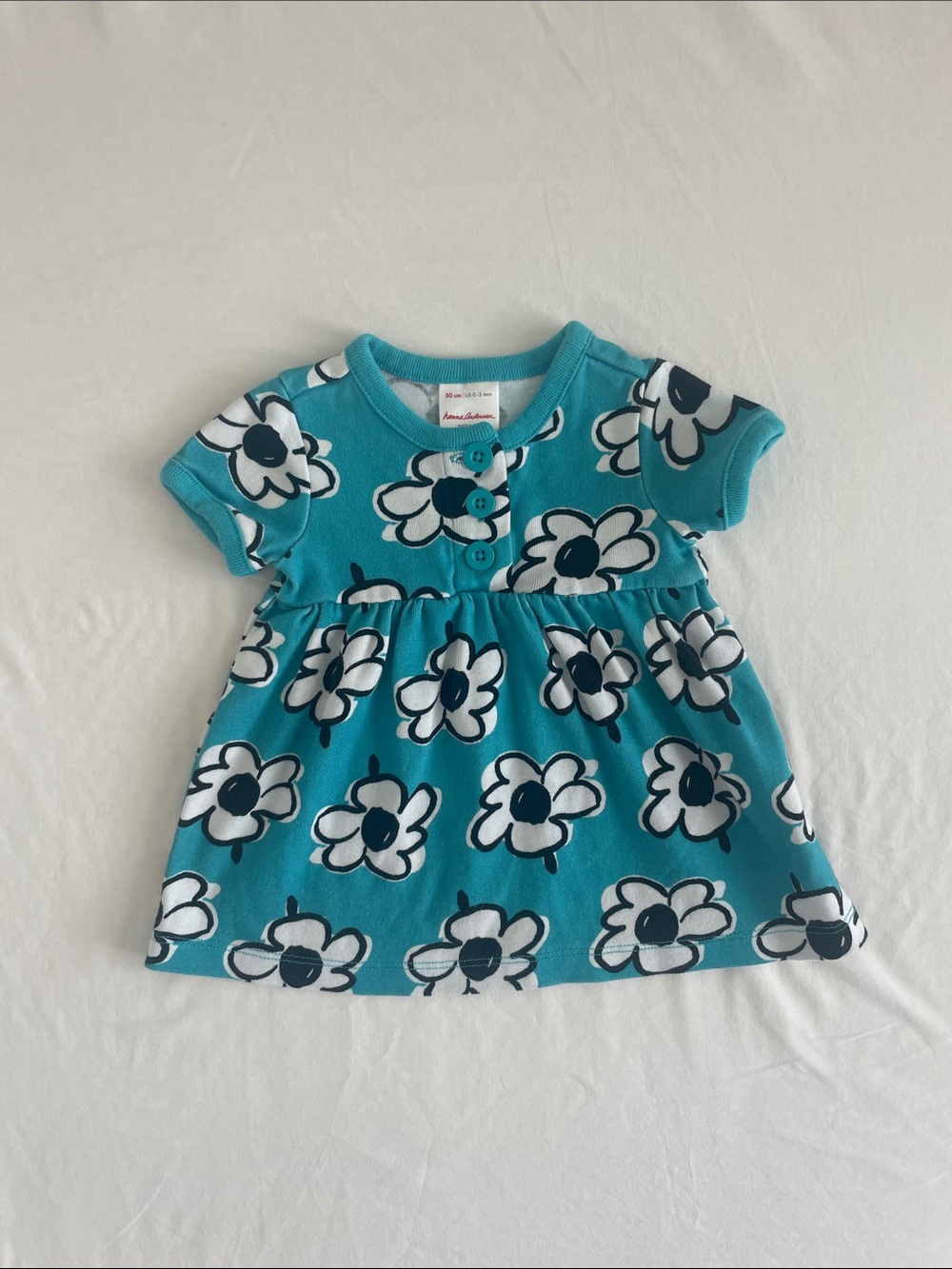 Hanna Andersson Turquoise Floral Knit Baby Dress 0-3M (EUC)